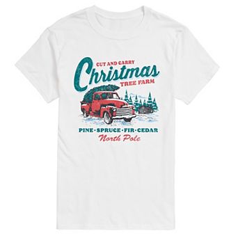 Men's “Cut and Carry Christmas Tree Farm” Vintage Truck Short Sleeve Graphic T-Shirt