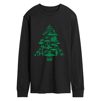 Men's Star Wars Ships Christmas Tree Silhouette Long Sleeve Graphic T-Shirt