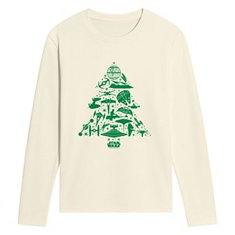 Men's Star Wars Ships Christmas Tree Silhouette Long Sleeve Graphic T-Shirt