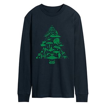 Men's Star Wars Ships Christmas Tree Silhouette Long Sleeve Graphic T-Shirt