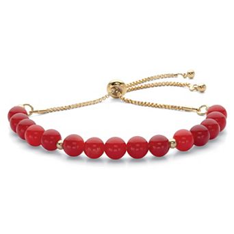 Genuine Agate Simulated Birthstone Beaded Adjustable Bolo Bracelet in Goldtone 8"