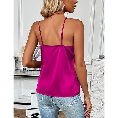 Zeagoo Women's Silk Satin Tank Tops Adjustable Spaghetti Strap Camisole V Neck Causal Basic Blouse