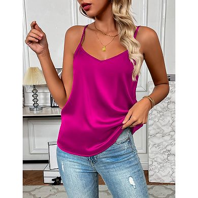 Zeagoo Women's Silk Satin Tank Tops Adjustable Spaghetti Strap Camisole V Neck Causal Basic Blouse