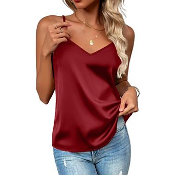 Zeagoo Women's Silk Satin Tank Tops Adjustable Spaghetti Strap Camisole V Neck Causal Basic Blouse