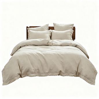 Washed Linen Bedding Set, King Size, 3 Pieces, Embroidered, Farmhouse Style