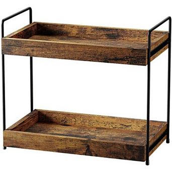 2 tier Bathroom Counter Organizer, Wood Kitchen Countertop Spice Rack