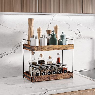 2-Tier Bathroom Counter Organizer, Wood Kitchen Countertop Spice Rack