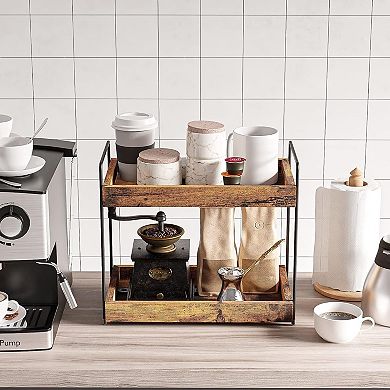 2-Tier Bathroom Counter Organizer, Wood Kitchen Countertop Spice Rack