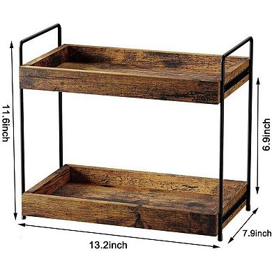 2-Tier Bathroom Counter Organizer, Wood Kitchen Countertop Spice Rack