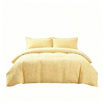 Washed cotton plaid 3 pc duvet cover set, queen size, soft, colorfast