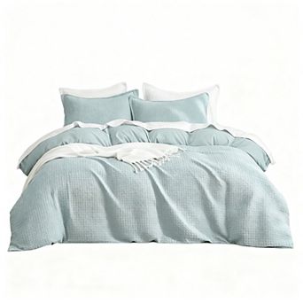 Soft & Durable Waffle Duvet Set with 3D Design, 8 Ties & Zipper Closure