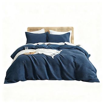 Soft & Durable Waffle Duvet Set with 3D Design, 8 Ties & Zipper Closure