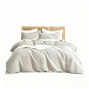 Soft & Durable Waffle Duvet Set with 3D Design, 8 Ties & Zipper Closure