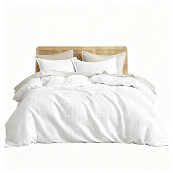 Soft & Durable Waffle Duvet Set with 3D Design, 8 Ties & Zipper Closure