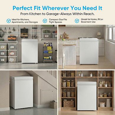 Mjkone 4.5 Cu.Ft Chest Freezer, 7 Level Adjustable Thermostat with Removable Basket