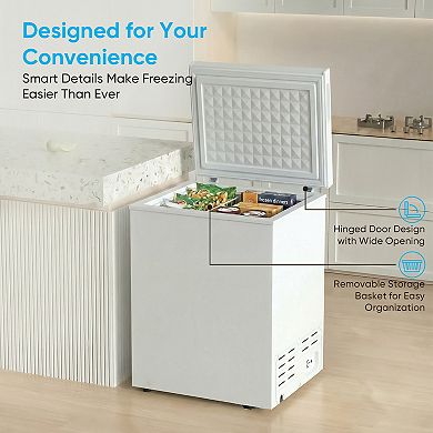 Mjkone 4.5 Cu.Ft Chest Freezer, 7 Level Adjustable Thermostat with Removable Basket