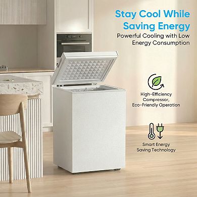 Mjkone 4.5 Cu.Ft Chest Freezer, 7 Level Adjustable Thermostat with Removable Basket