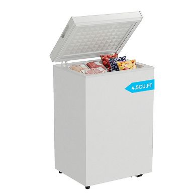 Mjkone 4.5 Cu.Ft Chest Freezer, 7 Level Adjustable Thermostat with Removable Basket