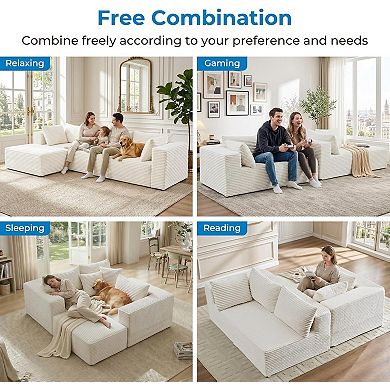 Mjkone 86" Oversized Corduroy Modular Sectional Sofa with 2 Ottomans for Living Room