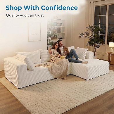 Mjkone 86" Oversized Corduroy Modular Sectional Sofa with 2 Ottomans for Living Room