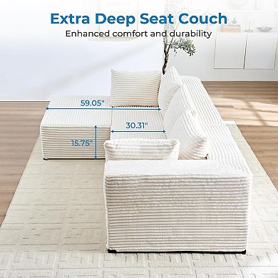 Mjkone 86" Oversized Corduroy Modular Sectional Sofa with 2 Ottomans for Living Room