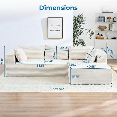 Mjkone 86" Oversized Corduroy Modular Sectional Sofa with 2 Ottomans for Living Room