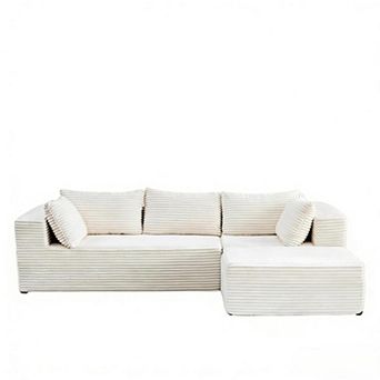Mjkone 86" Oversized Corduroy Modular Sectional Sofa with 2 Ottomans for Living Room
