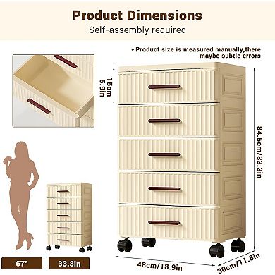 5-Tier Rolling Storage Cart with Drawers