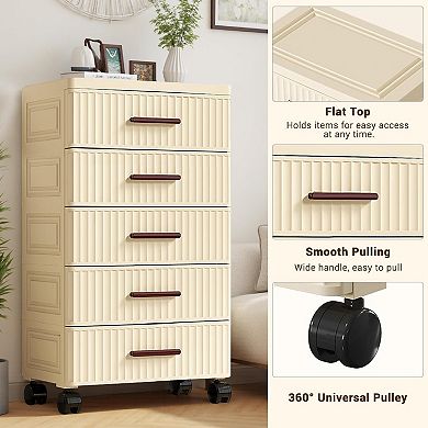 5-Tier Rolling Storage Cart with Drawers