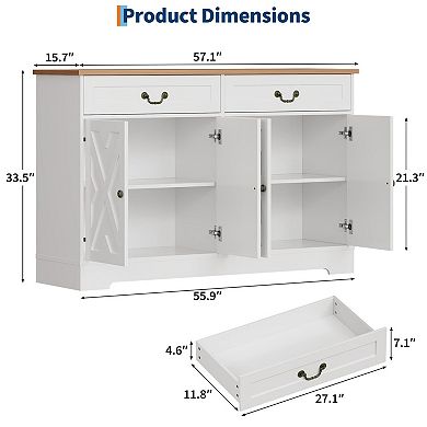 57 Inch Modern Farmhouse Sideboard Buffet Cabinet