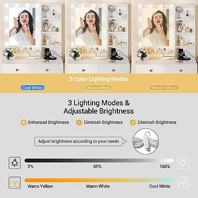 Elegant Vanity Desk Set with Mirror Lights