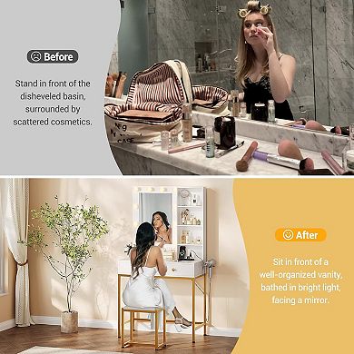 Elegant Vanity Desk Set with Mirror Lights