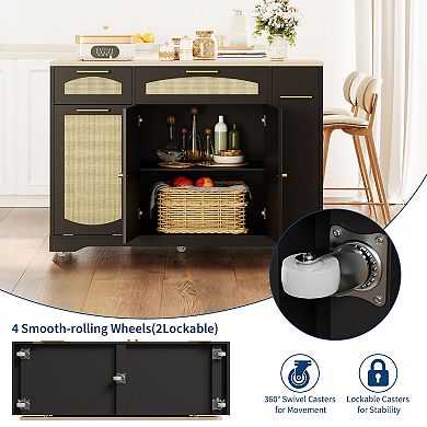 53.1" Rattan Kitchen Island with Storage