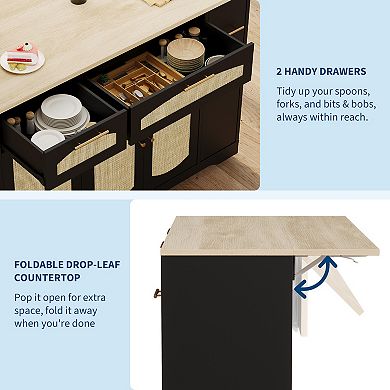 53.1" Rattan Kitchen Island with Storage