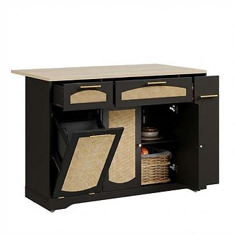 53.1" Rattan Kitchen Island with Storage