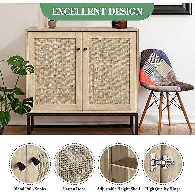 2-Door Rattan Storage Cabinet Sideboard Buffet