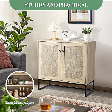 2-Door Rattan Storage Cabinet Sideboard Buffet