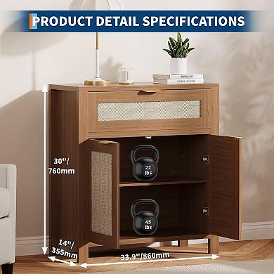 Set of 2 Rattan Buffet Cabinet with Storage