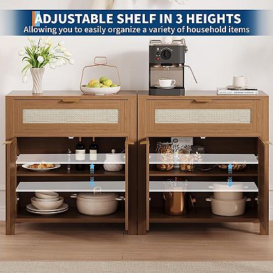 Set of 2 Rattan Buffet Cabinet with Storage