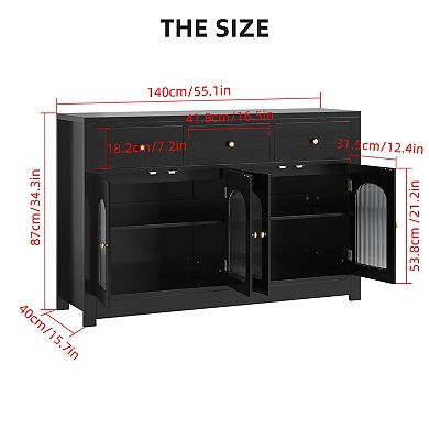 55 Inch Buffet Cabinet with Drawers