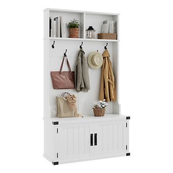 77" Tall Hall Tree with Shoe Storage & Bench