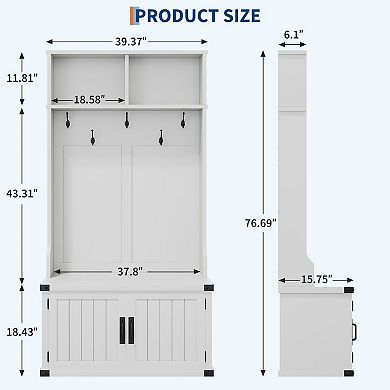 77" Tall Hall Tree with Shoe Storage & Bench