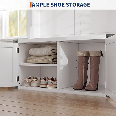 77" Tall Hall Tree with Shoe Storage & Bench