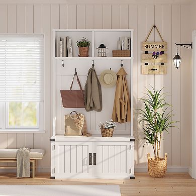 77" Tall Hall Tree with Shoe Storage & Bench