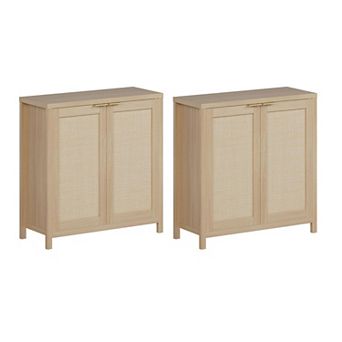 2 Pack 34" Boho Rattan Sideboard Buffet Cabinet