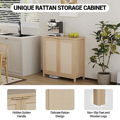 2 Pack 34" Boho Rattan Sideboard Buffet Cabinet