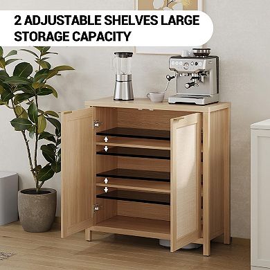 2 Pack 34" Boho Rattan Sideboard Buffet Cabinet
