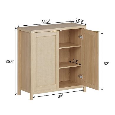 2 Pack 34" Boho Rattan Sideboard Buffet Cabinet