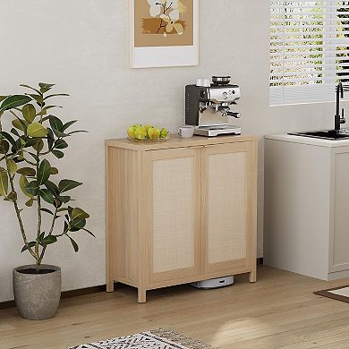 2 Pack 34" Boho Rattan Sideboard Buffet Cabinet