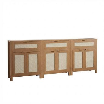 Set of 3 Rattan Buffet Cabinet with Storage